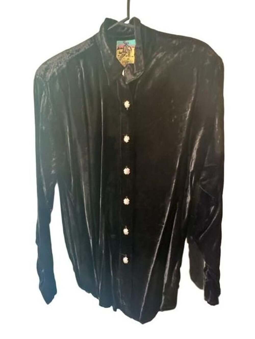 Panhandle Slim P.S. Rhinestones Velvet Shirt Size L Black Western